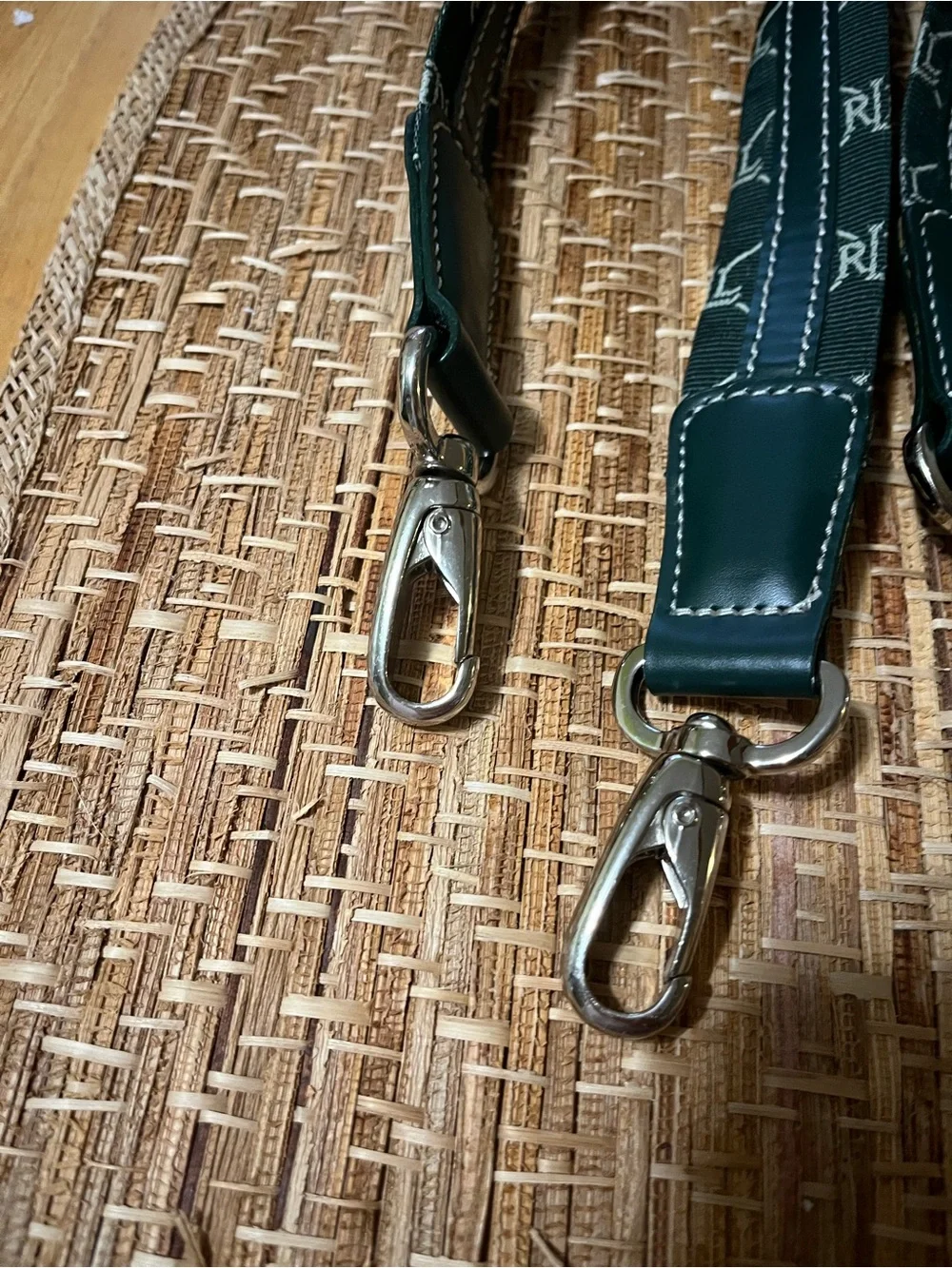Ralph Lauren Dark Green Leather & Webbing Detachable Bag Straps - Set of 4